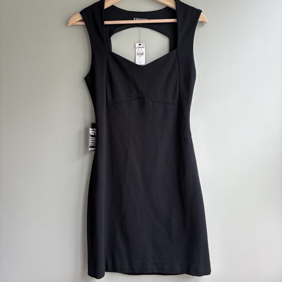EXPRESS Bodycon Little Black Dress Size 2 Cutout Back Cocktail Party LBD - Picture 1 of 11